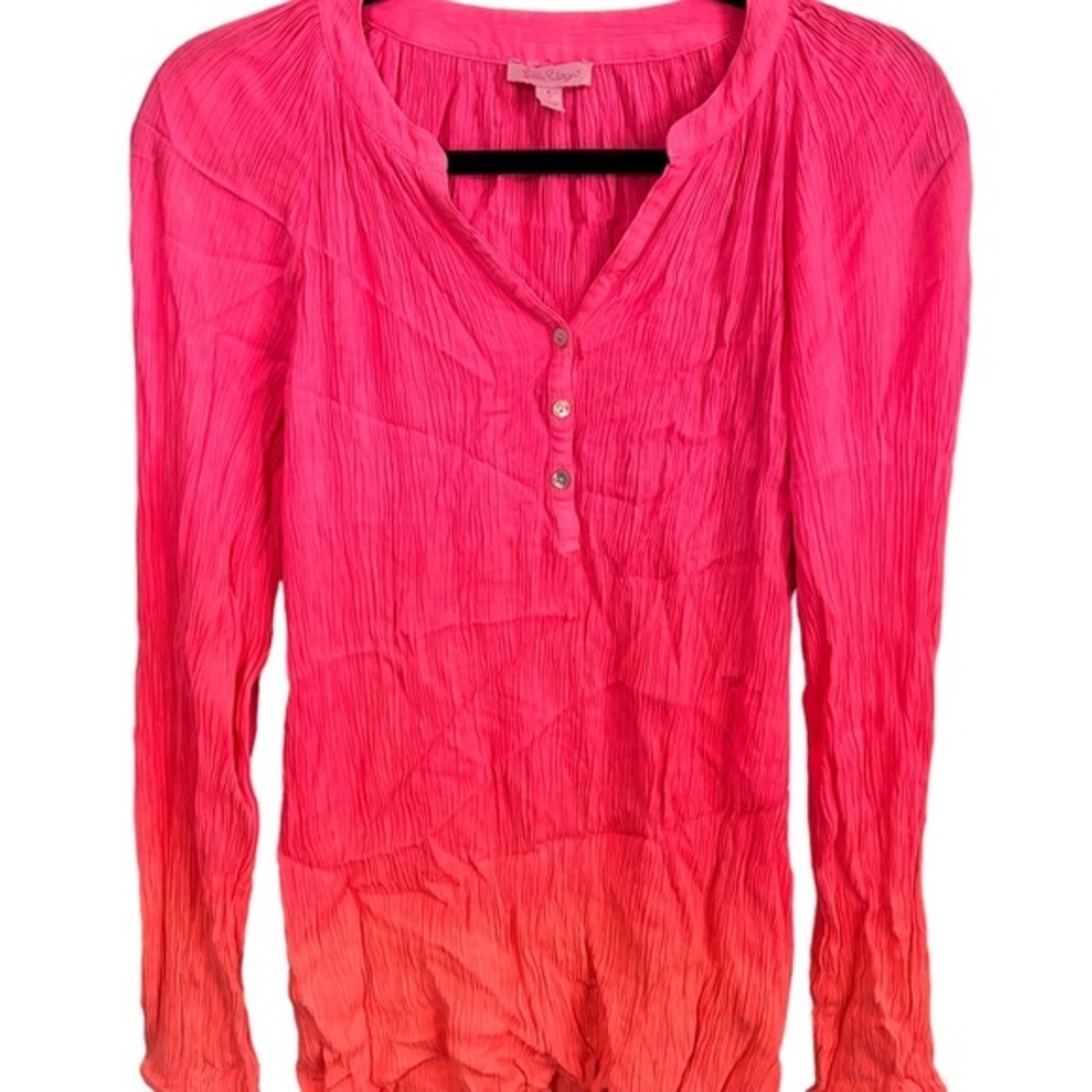 Lilly Pulitzer Pink To Orange Ombré Long Sleeve Blouse Size Small